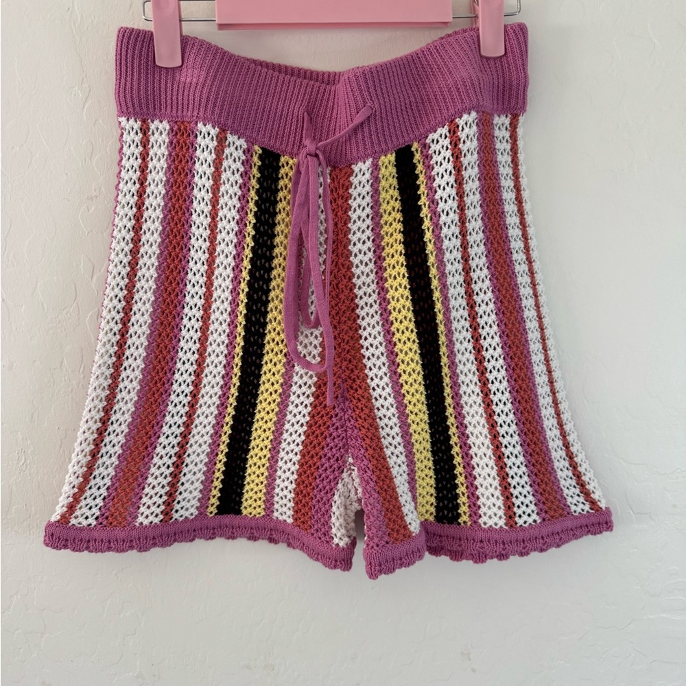 Chelsea & Violet High Waist Pink and Yellow Knit Shorts